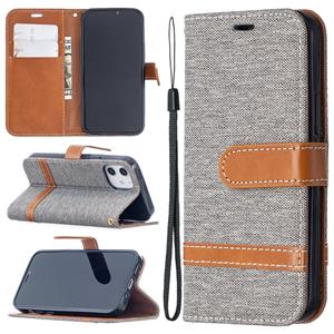 huismerk Voor iPhone 12 Color Matching Denim Texture Horizontale Flip Lederen case met Holder & Card Slots & Wallet & Lanyard(Grijs)