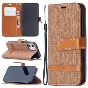 huismerk Voor iPhone 12 mini Color Matching Denim Texture Horizontale Flip Lederen Case met Holder & Card Slots & Wallet & Lanyard(Bruin)