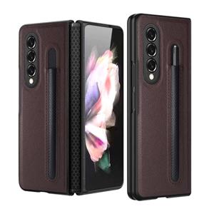 Voor Samsung Galaxy Z Fold3 5G GKK Scharnier Litchi Texture PU + PC Phone Case met Pen Slot (Brown)