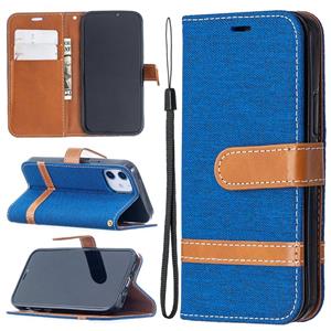 huismerk Voor iPhone 12 mini Color Matching Denim Texture Horizontale Flip Lederen Case met Holder & Card Slots & Wallet & Lanyard(Royal Blue)