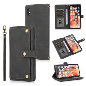 huismerk PU + TPU Horizontal Flip Leather Case with Holder & Card Slot & Wallet & Lanyard For iPhone XR(Black)