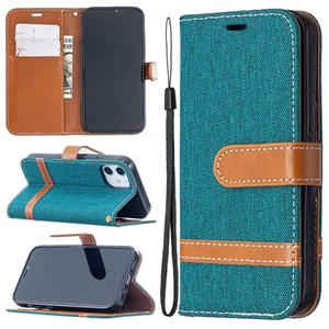 huismerk Voor iPhone 12 mini Color Matching Denim Texture Horizontale Flip Lederen Case met Holder & Card Slots & Wallet & Lanyard(Groen)