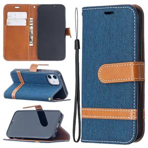 huismerk Voor iPhone 12 mini Color Matching Denim Texture Horizontale Flip Lederen Case met Holder & Card Slots & Wallet & Lanyard(Donkerblauw)