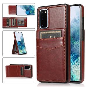 huismerk Voor Samsung Galaxy S20 Solid Color PC + TPU beschermhoes met houder en kaartsleuven (bruin)