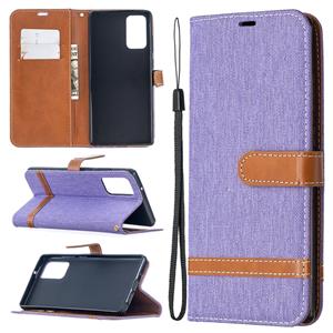 huismerk Voor Samsung Galaxy Note20 Color Matching Denim Texture Horizontale Flip Lederen Case met Holder & Card Slots & Wallet & Lanyard(Paars)