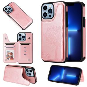 huismerk Cat Tree Embossing Patroon Shockproof Telefoon Case voor iPhone 13 Pro Max (Rose Gold)