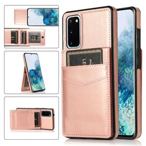 huismerk Voor Samsung Galaxy S20 Solid Color PC + TPU beschermhoes met houder en kaartsleuven (roségoud)