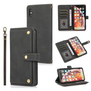 huismerk PU + TPU Horizontale Flip Lederen Case met Houder & Card Slot & Wallet & Lanyard voor iPhone XS MAX