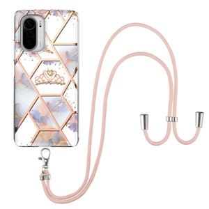 huismerk Voor Xiaomi MI 11I / POCO F3 Electroplating Splicing Marmeren Bloempatroon TPU Shockproof Case met Lanyard (Imperial Crown)