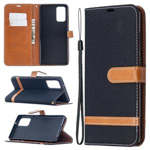 huismerk Voor Samsung Galaxy Note20 Color Matching Denim Texture Horizontale Flip Lederen Case met Holder & Card Slots & Wallet & Lanyard(Zwart)