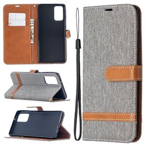 huismerk Voor Samsung Galaxy Note20 Color Matching Denim Texture Horizontale Flip Lederen case met Holder & Card Slots & Wallet & Lanyard(Grijs)