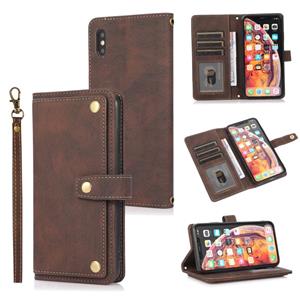 huismerk PU + TPU Horizontale Flip Leren Case met Houder & Card Slot & Wallet & Lanyard voor iPhone XS MAX (Brown)