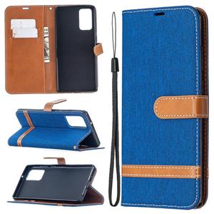 huismerk Voor Samsung Galaxy Note20 Color Matching Denim Texture Horizontale Flip Lederen case met Holder & Card Slots & Wallet & Lanyard(Royal Blue)