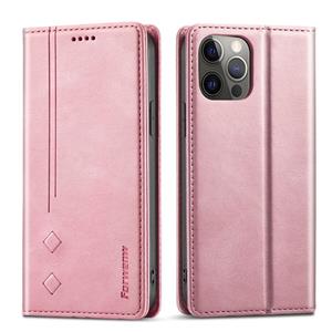 Forwenw F2-serie Magnetische horizontale flip lederen tas met houder & kaart slots & portemonnee voor iPhone 13 pro (rose goud)