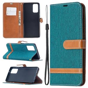 huismerk Voor Samsung Galaxy Note20 Color Matching Denim Texture Horizontale Flip Lederen Case met Holder & Card Slots & Wallet & Lanyard(Groen)