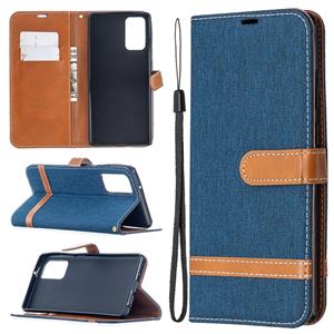 huismerk Voor Samsung Galaxy Note20 Color Matching Denim Texture Horizontale Flip Lederen case met Holder & Card Slots & Wallet & Lanyard(Donkerblauw)