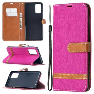 huismerk Voor Samsung Galaxy Note20 Color Matching Denim Texture Horizontale Flip Lederen case met Holder & Card Slots & Wallet & Lanyard(Rose Red)