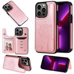 huismerk Cat Tree Embossing Patroon Shockproof Telefoon Case voor iPhone 13 Pro (Rose Gold)