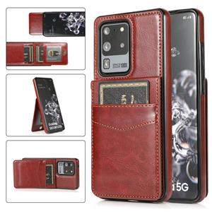 huismerk Voor Samsung Galaxy S20 Ultra Solid Color PC + TPU Beschermhoes met houder & Card Slots (Bruin)