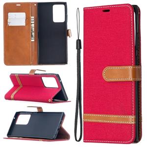 huismerk Voor Samsung Galaxy Note20 Ultra Color Matching Denim Texture Horizontale Flip Lederen case met Holder & Card Slots & Wallet & Lanyard(Red)