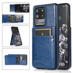 huismerk Voor Samsung Galaxy S20 Ultra Solid Color PC + TPU beschermhoes met houder & kaartsleuven (blauw)