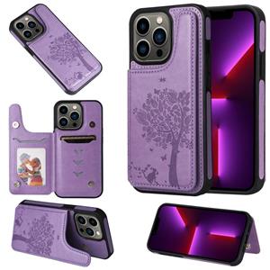 huismerk Cat Tree Embossing Patroon Shockproof Telefoon Case voor iPhone 13 Pro (Purple)