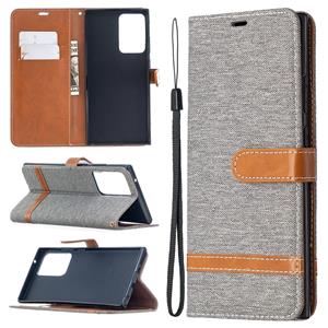 huismerk Voor Samsung Galaxy Note20 Ultra Color Matching Denim Texture Horizontale Flip Lederen case met Holder & Card Slots & Wallet & Lanyard(Grijs)