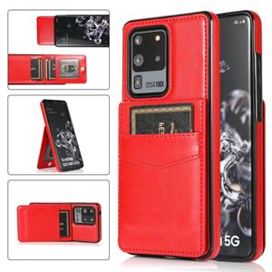 huismerk Voor Samsung Galaxy S20 Ultra Solid Color PC + TPU Beschermhoes met houder & Kaartsleuven (Rood)