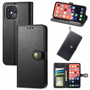 huismerk Voor iPhone 13 Pro Max Solid Color Leather Buckle Phone Case met Lanyard & Photo Frame & Card Slot & Wallet & Stand-functie