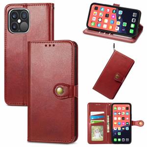 huismerk Voor iPhone 13 Pro Max Solid Color Leather Buckle Case met Lanyard & Photo Frame & Card Slot & Wallet & Stand-functie