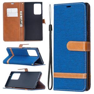 huismerk Voor Samsung Galaxy Note20 Ultra Color Matching Denim Texture Horizontale Flip Lederen Case met Holder & Card Slots & Wallet & Lanyard(Royal Blue)