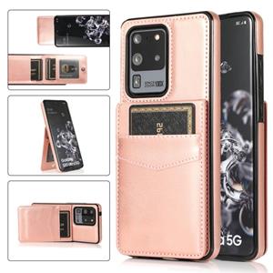 huismerk Voor Samsung Galaxy S20 Ultra Solid Color PC + TPU beschermhoes met houder en kaartsleuven (roségoud)