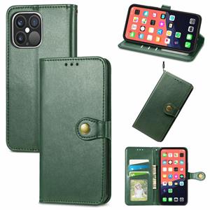 huismerk Voor iPhone 13 Pro Max Solid Color Leather Buckle Case met Lanyard & Photo Frame & Card Slot & Wallet & Stand-functie