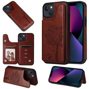 huismerk Cat Tree Embossing Patroon Shockproof Telefoon Case voor iPhone 13 (Bruin)