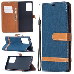 huismerk Voor Samsung Galaxy Note20 Ultra Color Matching Denim Texture Horizontale Flip Lederen Case met Holder & Card Slots & Wallet & Lanyard(Donkerblauw)