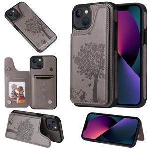 huismerk Cat Tree Embossing Patroon Shockproof Telefoon Case voor iPhone 13 (Gray)