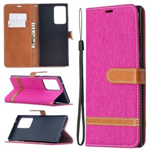 huismerk Voor Samsung Galaxy Note20 Ultra Color Matching Denim Texture Horizontale Flip Lederen case met Holder & Card Slots & Wallet & Lanyard(Rose Red)