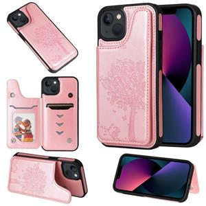 huismerk Cat Tree Embossing Patroon Shockproof Telefoon Case voor iPhone 13 (Rose Gold)