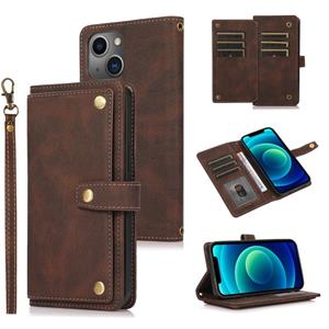 huismerk PU + TPU horizontale flip lederen geval met houder en kaartsleuf & portemonnee & lanyard voor iPhone 13 mini (bruin)