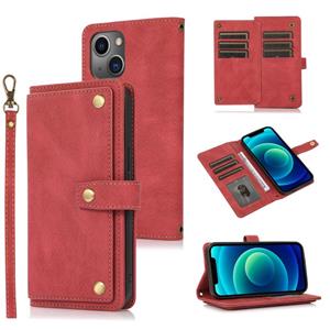 huismerk PU + TPU horizontale flip lederen tas met houder & kaart slot & portemonnee & lanyard voor iphone 13 mini (wijn rood)