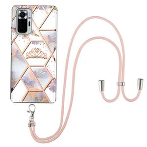 huismerk Voor Xiaomi Redmi Note 10 PRO / 10 Pro Max Electroplating Splicing Marmeren Bloempatroon TPU Schokbestendig Case met Lanyard (Imperial Crown)