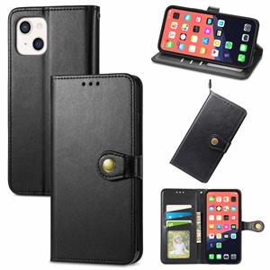 huismerk Voor iPhone 13 Solid Color Leather Buckle Case met Lanyard & Photo Frame & Card Slot & Wallet & Stand-functie