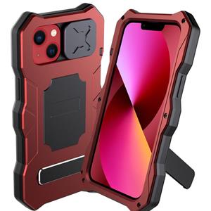 huismerk Metal + Silicone Sliding Camshield Holder Phone Case For iPhone 13(Red)