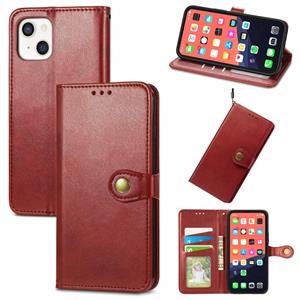 huismerk Voor iPhone 13 Solid Color Leather Buckle Case met Lanyard & Photo Frame & Card Slot & Wallet & Stand-functie