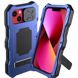 huismerk Metal + Silicone Sliding Camshield Holder Phone Case For iPhone 13(Blue)