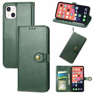 huismerk Voor iPhone 13 Solid Color Leather Gesp Telefoonhoesje met Lanyard & Photo Frame & Card Slot & Wallet & Stand-functie