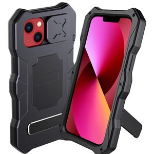 huismerk Metal + Silicone Sliding Camshield Holder Phone Case For iPhone 13(Black)