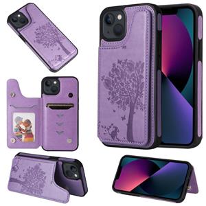 huismerk Cat Tree Embossing Pattern Shockproof Telefoon Case voor iPhone 13 Mini (Paars)