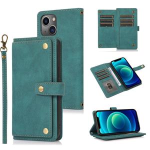 huismerk PU + TPU horizontale flip lederen tas met houder & kaart slot & portemonnee & lanyard voor iphone 13 (Lake Blue)