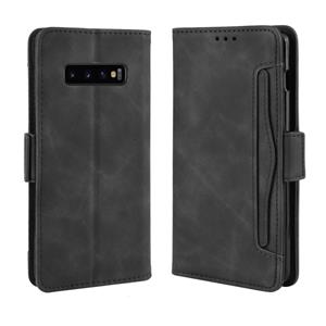 huismerk Portemonnee stijl huid gevoel kalf patroon lederen draagtas voor Galaxy S10 PLUS met aparte kaartsleuf (zwart)